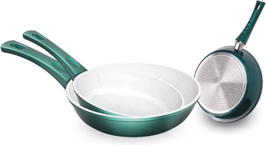 Merkloos Genius Cerafit Fusion Braadpannenset - 3 Delig - Smaragdgroen