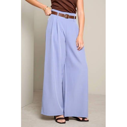 LOLALIZA wide leg broek met ceintuur - lichtblauw
