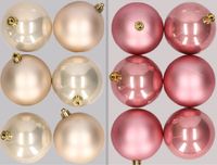Merkloos / Sans marque Kaemingk B.V. 12x stuks kunststof kerstballen mix van champagne en oudroze 8 cm