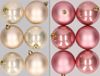 Merkloos / Sans marque Kaemingk B.V. 12x stuks kunststof kerstballen mix van champagne en oudroze 8 cm