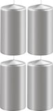 Enlightening Candles 4x Metallic zilveren cilinderkaarsen/stompkaarsen 6 x 12 cm 45 branduren - Geurloze kaarsen metallic zilver - Woondecoraties