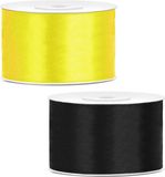 Merkloos Sierlinten/cadeaulinten/satijnen linten - Set 2x stuks - geel en zwart - 38 mm x 25 meter