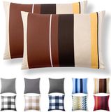 Merkloos / Sans marque Alreya Set van 2 Hypoallergene Kussenhoezen 40x60 cm - 100% Katoen Renforcé met YKK Rits - Beige Streep