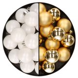 Decoris Kleine kerstballen - 32x st - goud en wit - D4 cm - plastic - kerstversiering