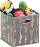 Merkloos 2x stoffen opbergmand - cactus print - grijze opbergbox vierkant - slaapkamer