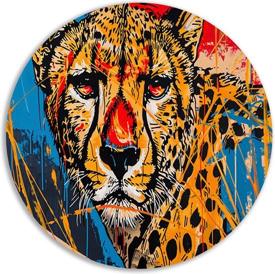 Merkloos / Sans marque Cheetah Schilderij - Rond Aluminium Wandpaneel - 50x50cm