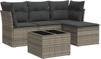 vidaXL 5-delige Loungeset met kussens, poly rattan, grijs