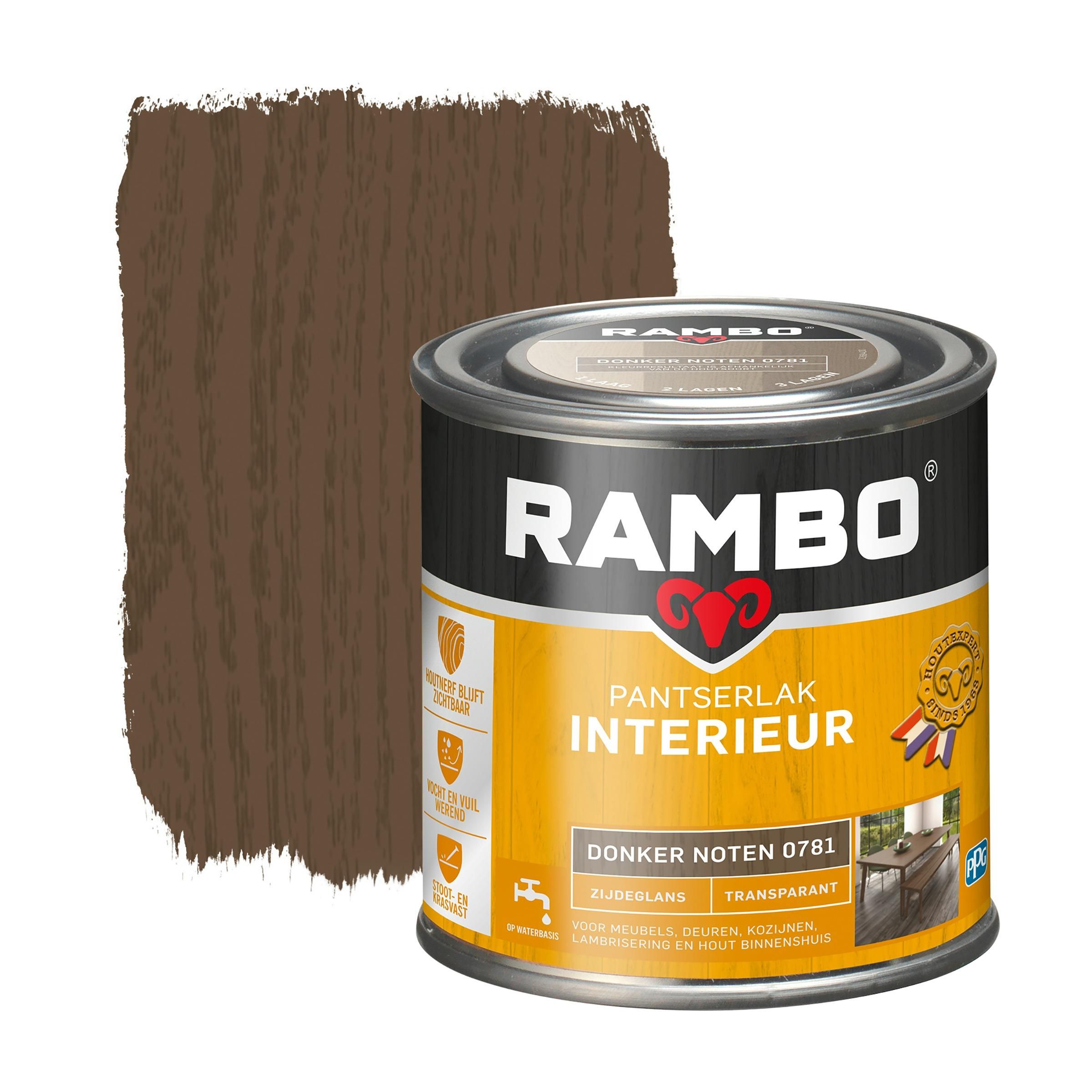 Rambo Pantserlak Interieur Transparant Zijdeglans Donker Noten 250 ml