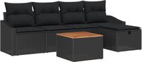 vidaXL Tuinbank Set 6-delig Zwart Polyrattan