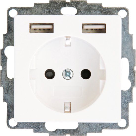Enzo Kopp stopcontact met randaarde en 2x USB voeding (USB A) - HK07 mat wit