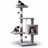 belviona Kattenkrabpaal 112 cm, met huisje, platforms, sisal & speelballen, lichtgrijs