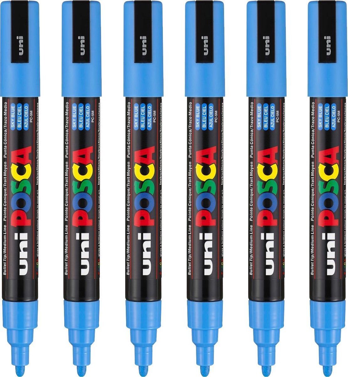 Posca Stiften PC-5M Medium Tip - verfstiften - Hemelblauw - 6 stuks