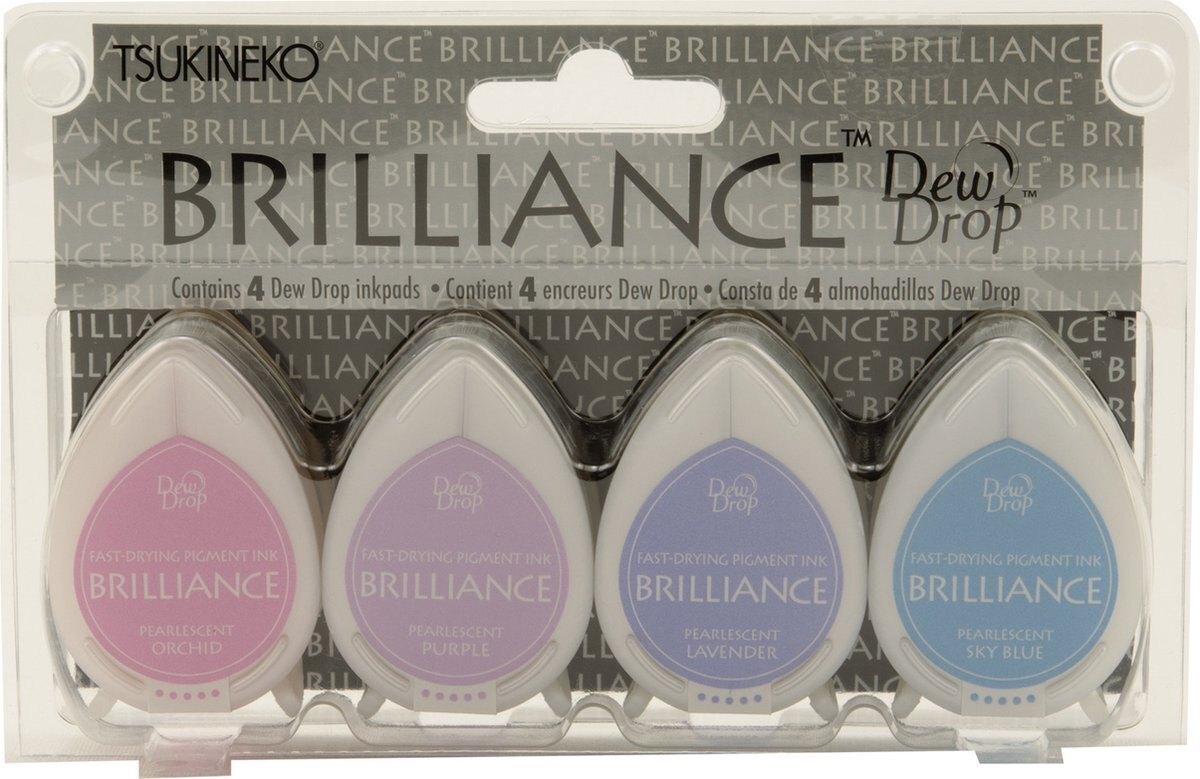 Tsukineko Brilliance Drew Drop Stempelkussen set Jewel Tone - Pearlescent orchid, purple, lavender, sky blue - parelmoer paars, roze en blauw