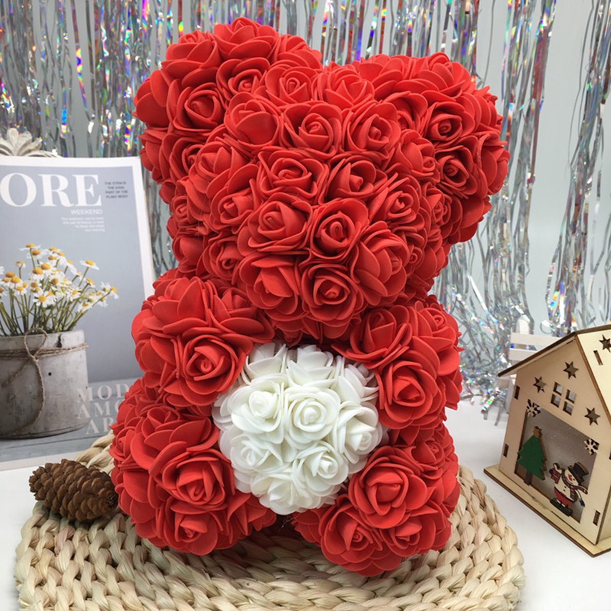 Tobeyz Rozenbeer Rood 30 cm in Luxe giftbox | Met hartje | Moderdag cadeautje | Valentijn cadeau Love Teddybeer | Roos Beertje in Cadeaubox