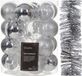 Decoris Kaemingk B.V. Kerstversiering set - zilver - kerstballen 6 cm en kerstslinger - kunststof
