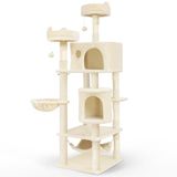 VOUNOT Krabpaal voor katten, groot, met krabpaal, klimboom voor katten, activiteitencentrum, met 2 holen en 3 platforms voor katten, accessoires inbegrepen, hoogte 168 cm, beige