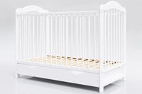 Lettino Alek Baby Bed with Drawer and Teething Rails, 120x60 cm, White, Pine Wood