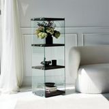 Stijlvolle antracietkleurige boekenplank, 120 cm hoogte x 40 cm breedte x 35 cm diepte, 100% massief houten frame en 100% gehard glas, gedemonteerd voor eenvoudige montage