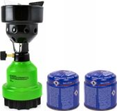 Merkloos / Sans marque Camping Camping kookstel/kookpit - metaal - groen - incl. 2x gas navulling priktank