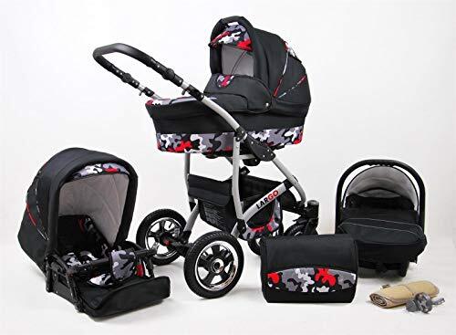 SaintBaby Kinderwagen 3in1 Isofix 2in1 DIN EN 1888 Zwenkte pneumatische banden New L-GO by Black Army 2in1 zonder autostoel