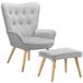 BAKAJI Fauteuil met kruk voor woonkamer, stoel met zitzak, voetensteun voor woonkamer, gestoffeerde slaapkamerstoel met zachte fluwelen bekleding, hoge armleuningen, modern design (grijs)