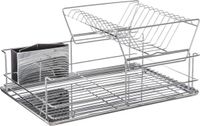 Secret de Gourmet Afdruiprek / afwasrek - 2 laags - met lekbak en bestekbak - zilver - 47 x 32 cm - van RVS