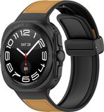 Strap-it Leren / siliconen hybrid bandje met magnetische D-buckle sluiting - lichtbruin