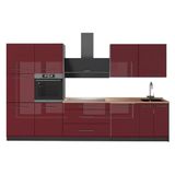 Vicco Complete keukeneenheid Fame-Line, Bordeauxrode hoogglans/Antraciet, 340 cm, WB Eik