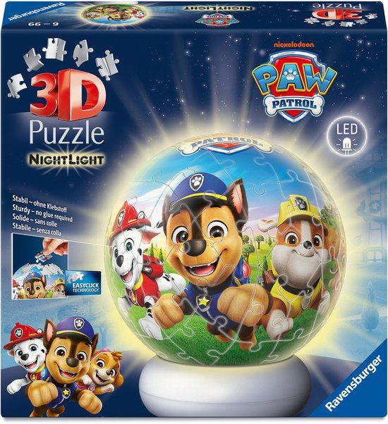 Ravensburger Paw Patrol 3D Puzzle-Ball Nachtlicht - 73 Stukjes