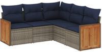 vidaXL 5-delige tuinbankset met kussens, grijs, polyrotan