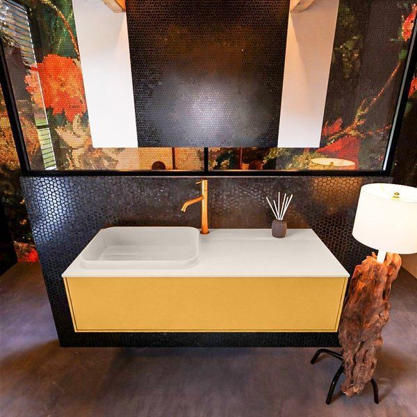 Mondiaz ERIN 120cm badmeubelset Ocher met 1 lade + RIDGE wastafel links
