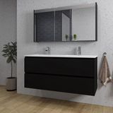 Saniclass Chaci Badkamermeubelset - 120x46x55cm - keramische wastafel wit - 2 wasbakken - 2 kraangaten - 2 lades - spiegelkast - mat zwart