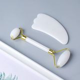 Heble® Jade Face Roller & Gua Sha Schraper - Anti rimpels - Gezichtsmassage - Massagetools - Massage - Ontspanning - Melk Wit