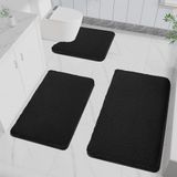 LUOJINYI 3-pack antislip badmat, zachte waterabsorberende, shaggy, hoogpolige microvezelmat voor de badkamer, machinewasbare badmat voor badkuip, douche en badkamer (zwart)