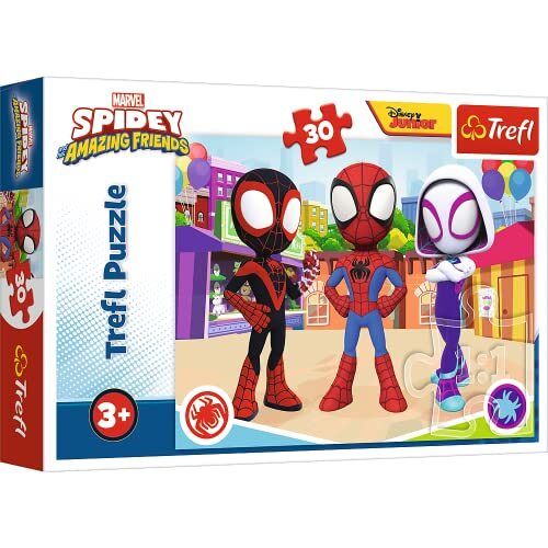 Trefl - Spidey and his Amazing Friends, de Avonturen van Spidey en Vrienden - Puzzel 30 Stukjes - Kleurrijke Puzzels met Marvel's Sprookjeshelden Spidey en Super Buddies, Creatief Vermaak