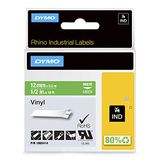 DYMO Rhino-industriële vinyletiketten | 12 mm x 5,5 m | wit op groen | zelfklevende tape