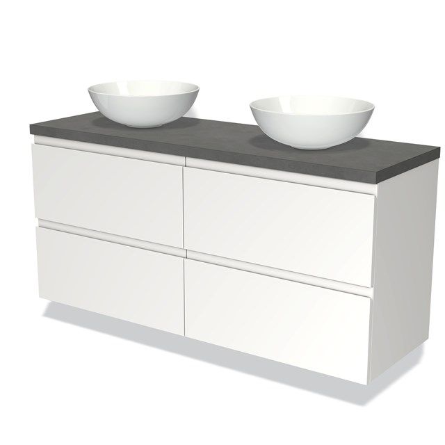 Maxaro Badkamermeubel Modulo Plato 140cm Mat Wit 4 Lades Greeploos Donkergrijs Beton Blad