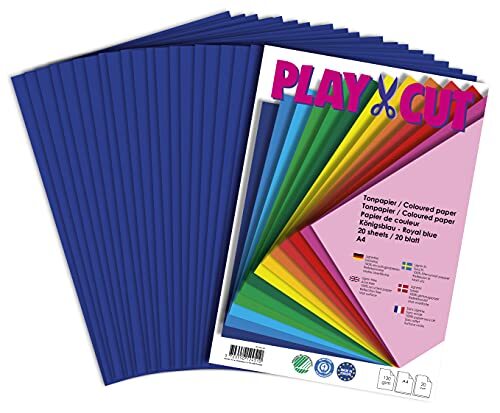 PLAY-CUT Gekleurd papier, A4, 130 g/m2, koningsblauw, 20 vellen, effen kleur