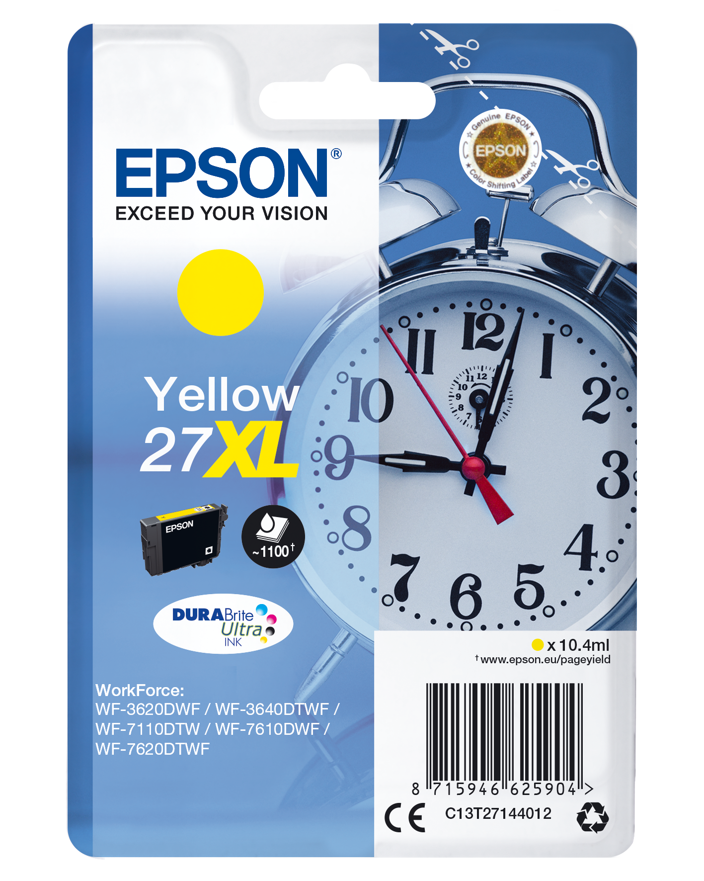 Epson Alarm clock Singlepack Yellow 27XL DURABrite Ultra Ink single pack / geel