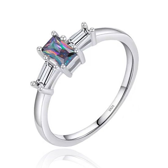 Elenza AMS Elenza Sterling .925 Zilveren Ring met Vierkante Regenboogsteen en Zirkonia-17mm