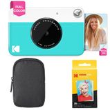 KODAK Printomatic instant camera (blauw) basispakket + zinkpapier (20 vellen) etui + comfortabele halsriem