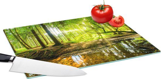 KitchenYeah Glazen Snijplank - 39x28 cm - Groen - Bos Landschap