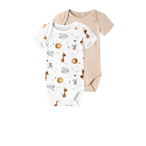 NAME IT BABY romper NBNBODY - set van 2 beige/wit