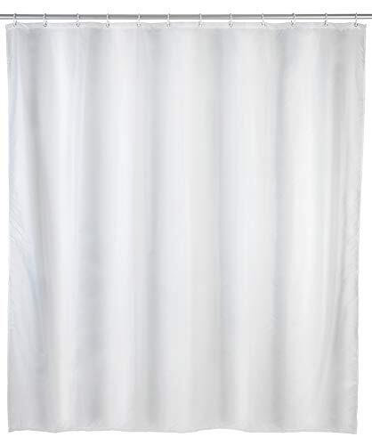 WENKO Anti-schimmel douchegordijn Uni White - antibacterieel, textiel, wasbaar, waterafstotend, schimmelbestendig, met 12 douchegordijnringen, polyester, 120 x 200 cm, wit