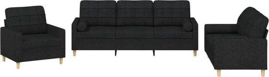 vidaXL 3-delige Loungeset met kussens stof zwart