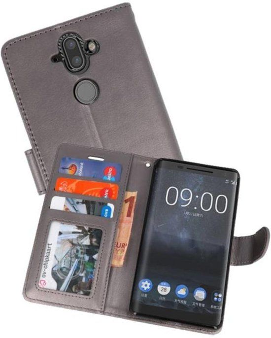 Best Cases Grijs Wallet Case Hoesje voor Nokia 8 Sirocco - 8718883920545