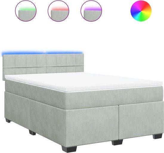 vidaXL Boxspring met matras fluweel lichtgrijs 160x200 cm