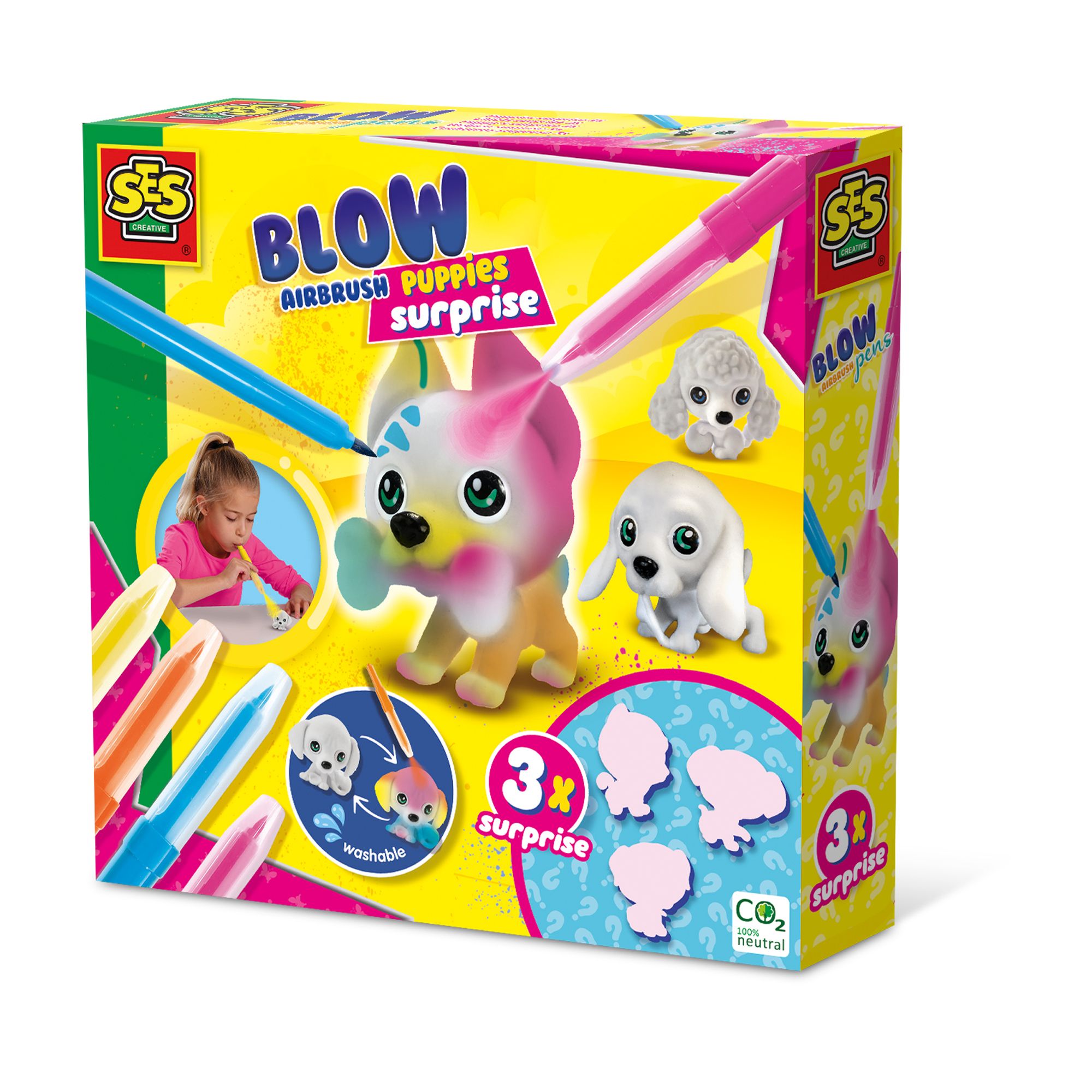 SES Creative Blow Airbrush Pens - Puppy's Surprise - Art Airbrush Pen Set for Girls - Ages 5+