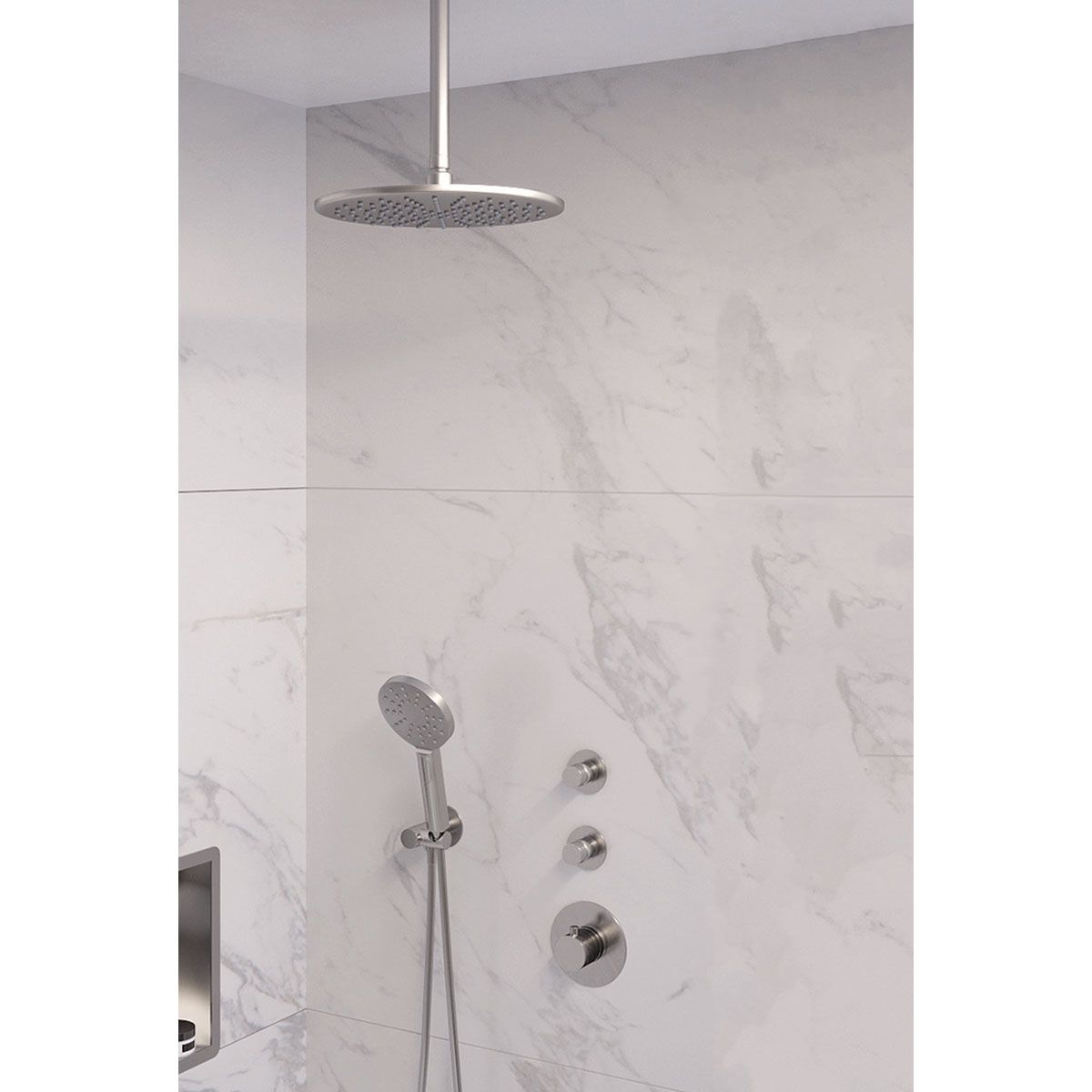 Brauer Regendoucheset Inbouw Plafond 30cm Rond Geborsteld Nikkel PVD 3 Greeps Thermostaatkraan en Handdouche