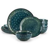 Vancasso 12-delig servies van steengoed, servies voor 4 personen, groen
